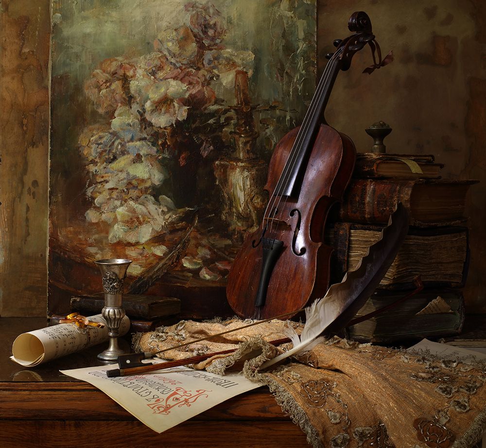 Still Life With Violin And Painting art print by Andrey Morozov for $57.95 CAD