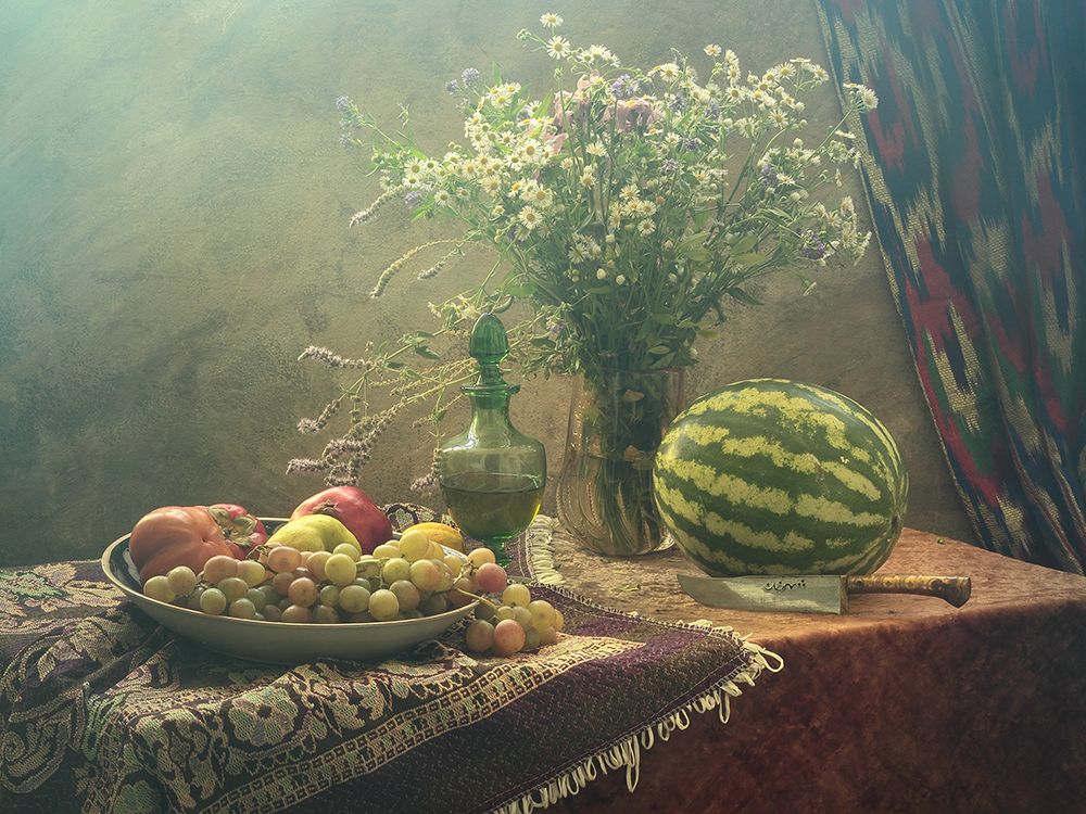Still Life With Watermelon And Fruit art print by Ustinagreen for $57.95 CAD