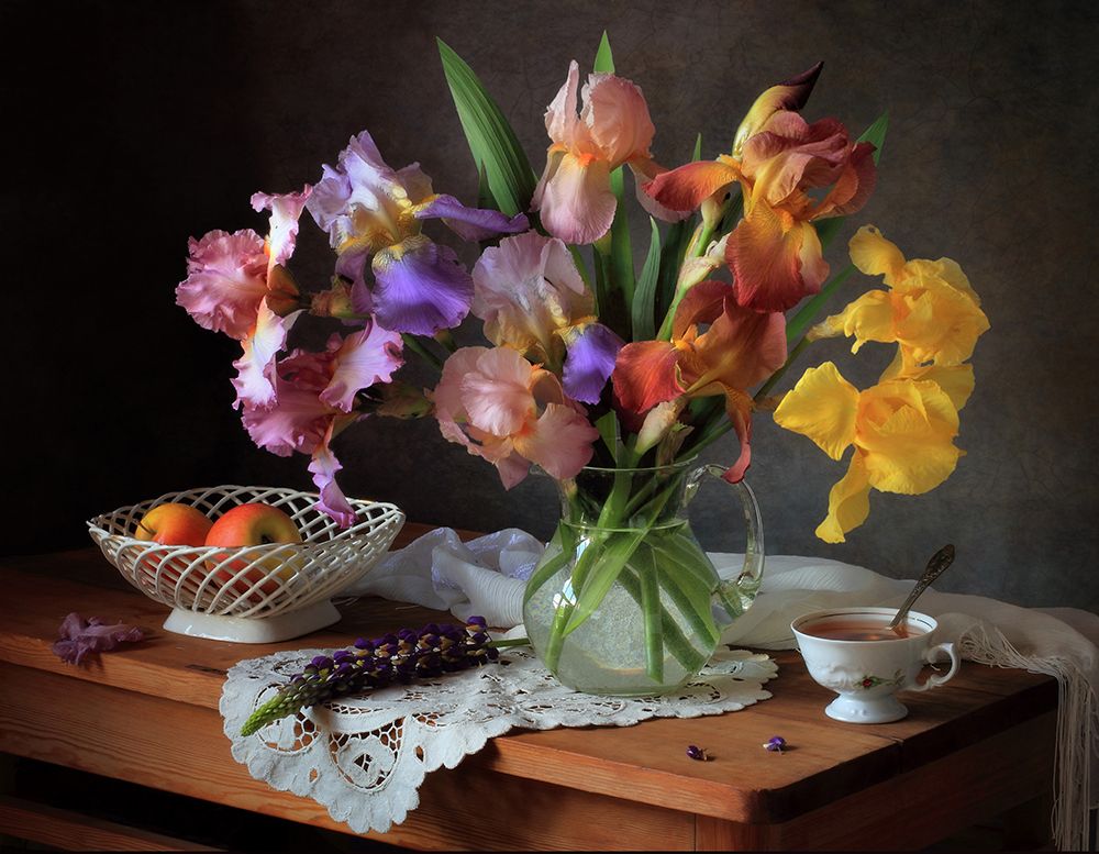 Still life with irises and apples art print by Tatyana Skorokhod for $57.95 CAD