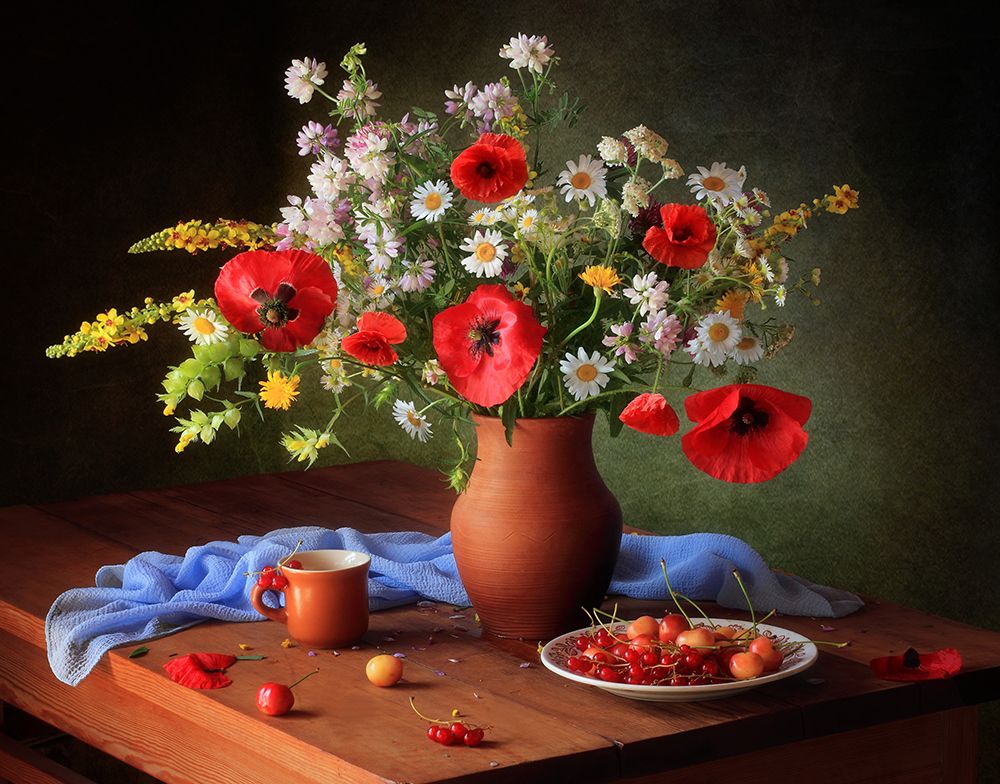 Still life with a bouquet of meadow flowers art print by Tatyana Skorokhod for $57.95 CAD