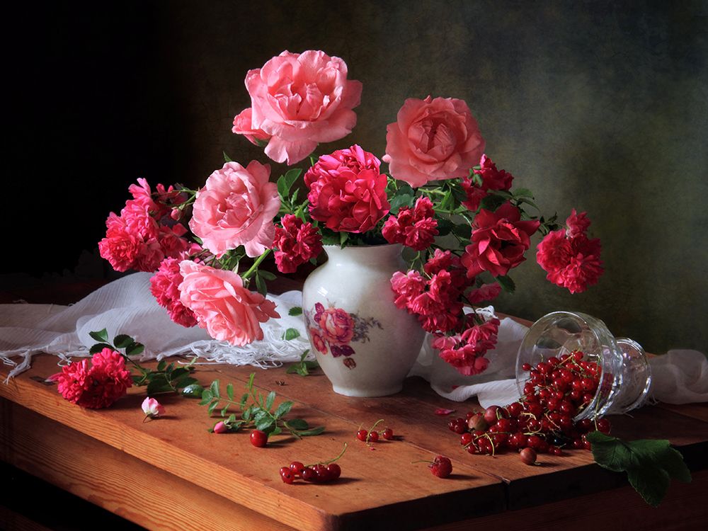 Still life with roses and berries art print by Tatyana Skorokhod for $57.95 CAD