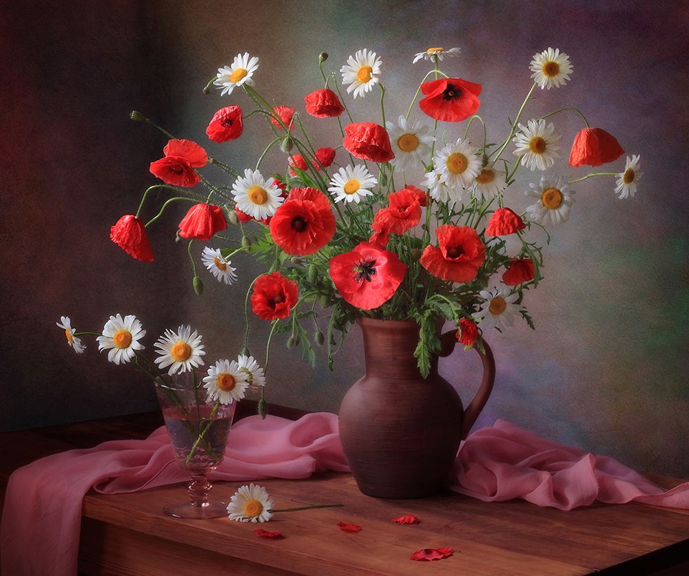 Still Life With A Bouquet Of Poppies And Chamomile art print by Tatyana Skorokhod for $57.95 CAD