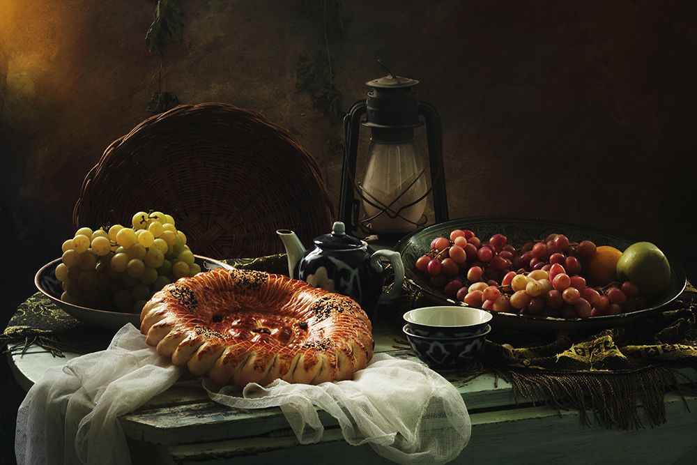 Stilllife  With Cake And Grapes art print by Ustinagreen for $57.95 CAD