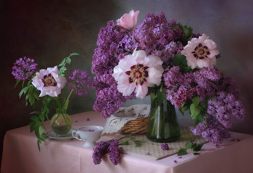 Still life with lilac and peonies art print by Tatyana Skorokhod for $57.95 CAD