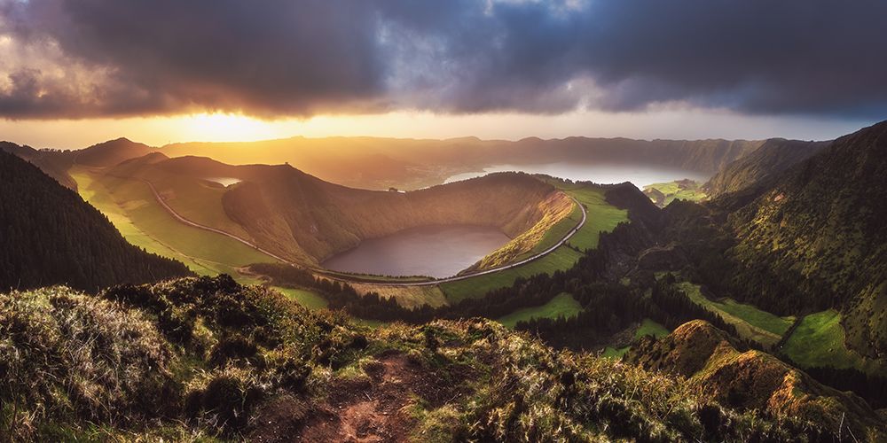 Azores - Sete Cidades Sunset Panorama art print by Jean Claude Castor for $57.95 CAD