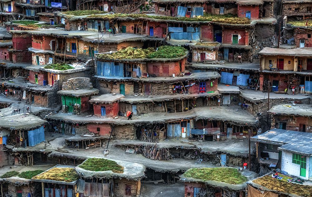 colorful village art print by Babak Mehrafshar for $57.95 CAD