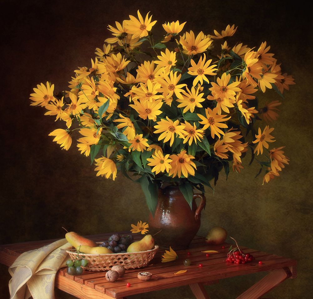 Still life with autumn flowers art print by Tatyana Skorokhod for $57.95 CAD