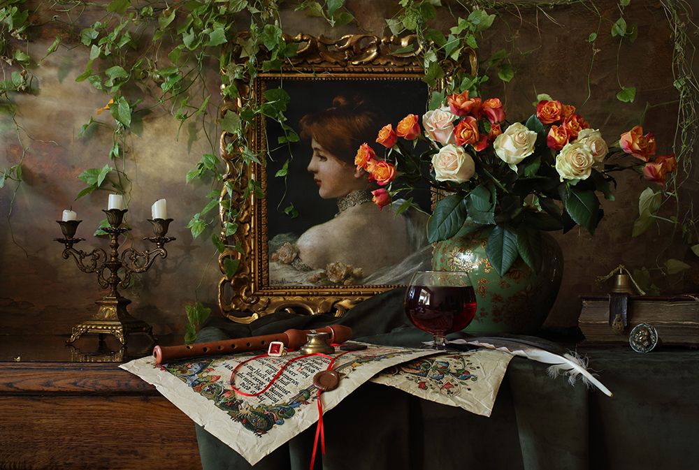 Still Life With Flowers And Picture art print by Andrey Morozov for $57.95 CAD