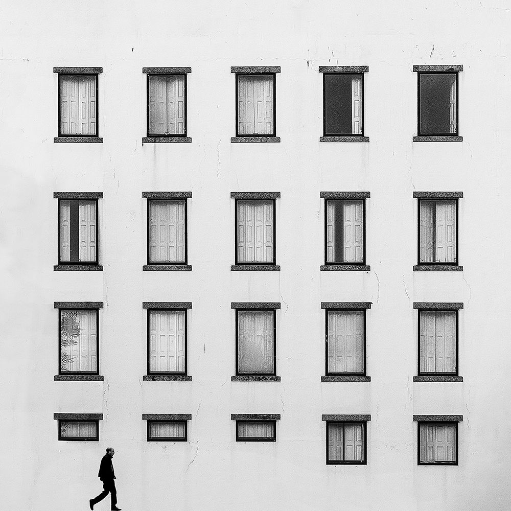 Windows and walking man art print by Inge Schuster for $57.95 CAD