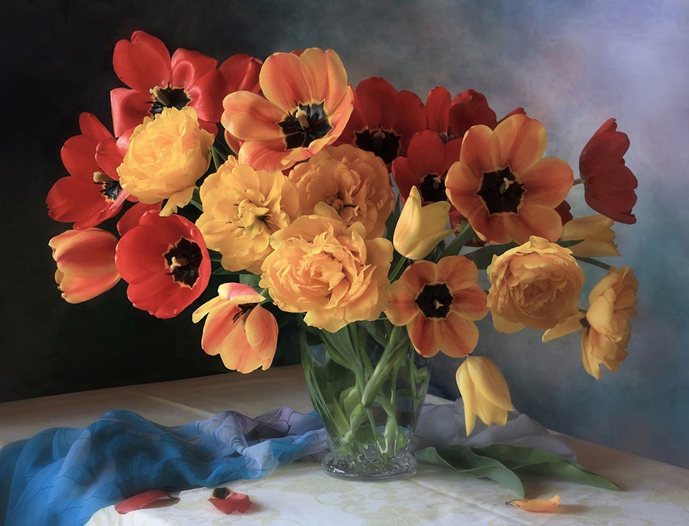 Still life with a bouquet of tulips art print by Tatyana Skorokhod for $57.95 CAD