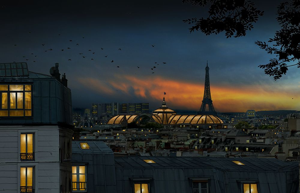 Roofs Of Paris At Blue Hour art print by Pierre Bacus for $57.95 CAD