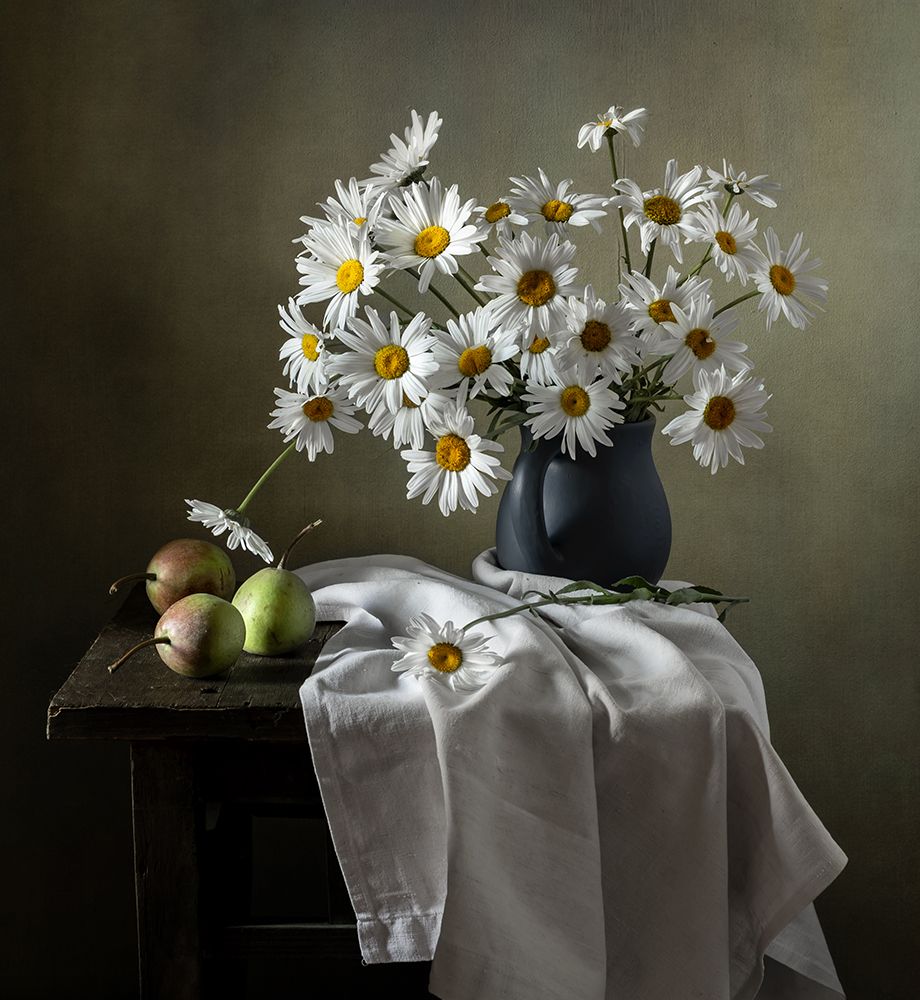 Still Life With Daisies And Pears art print by Olga Aleksandrovna for $57.95 CAD