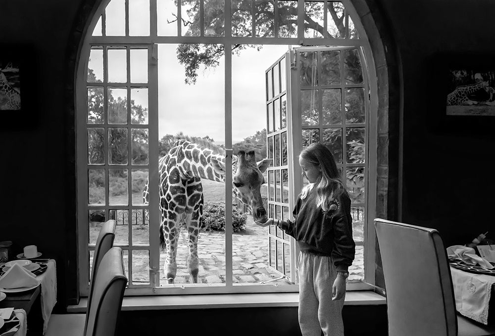 Giraffe and girl art print by Jie Fischer for $57.95 CAD