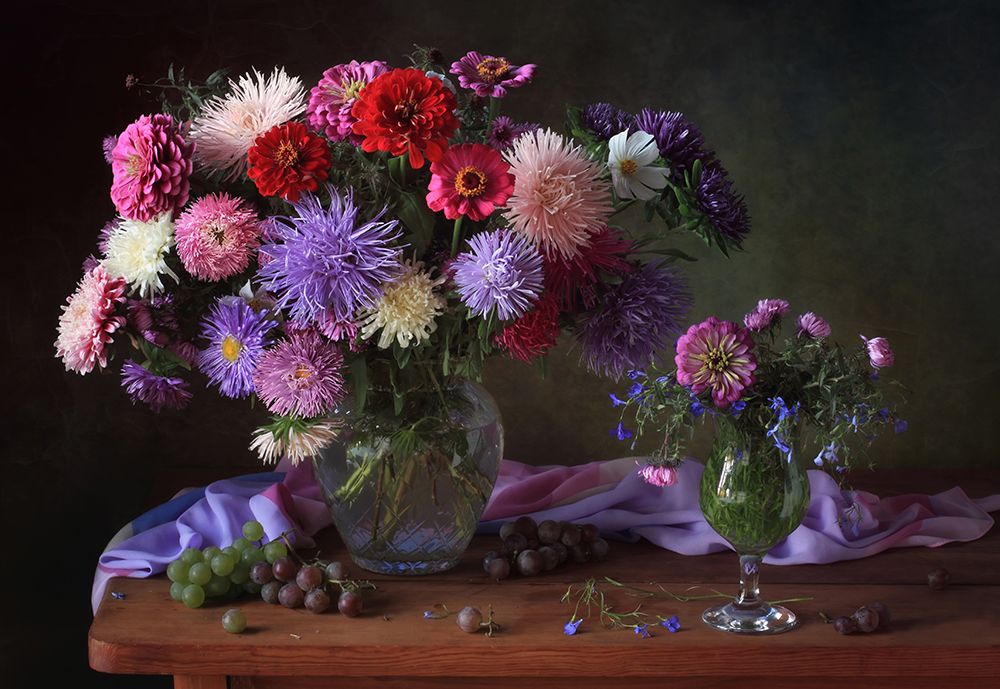 Still Life with Asters and Zinnias art print by Tatyana Skorokhod for $57.95 CAD