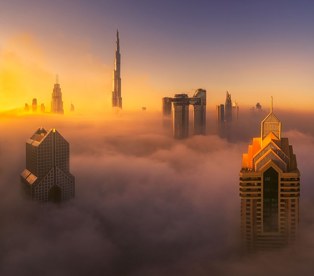 Dubai Foggy Sunrise In The City A738873 art print by Joanaduenas for $57.95 CAD