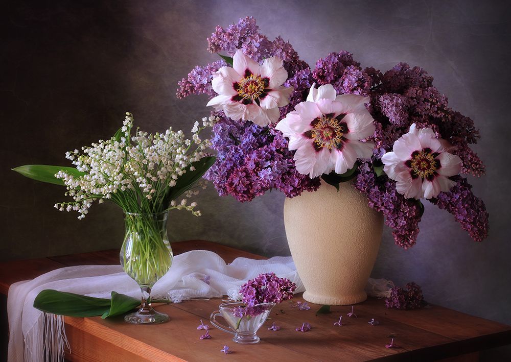 Spring still life with a bouquet of peonies art print by Tatyana Skorokhod for $57.95 CAD