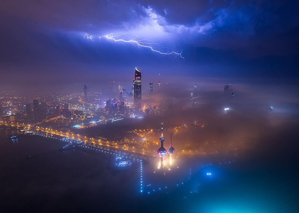 Fog And Lightning In Kuwait City art print by Faisal Alnomas for $57.95 CAD