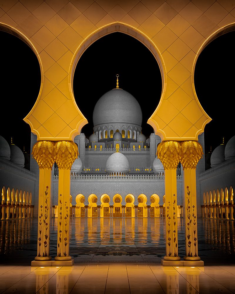 Sheikh Zayed Grand Mosque gold and black art print by Mohammad Sulaiman for $57.95 CAD