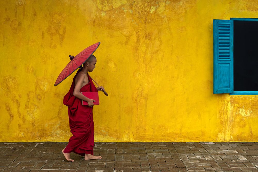 Novice monk walking by art print by Anges van der for $57.95 CAD