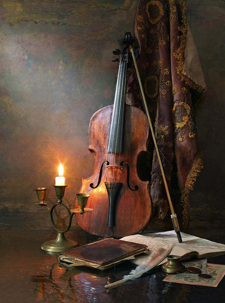 Still Life With Violin And Candle art print by Andrey Morozov for $57.95 CAD