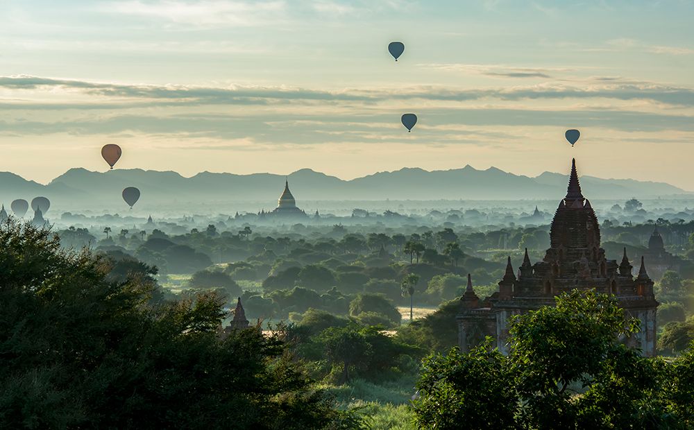 Balloons on temples art print by Mieke Suharini for $57.95 CAD