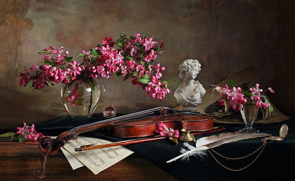 Still Life With Violin And Flowers art print by Andrey Morozov for $57.95 CAD