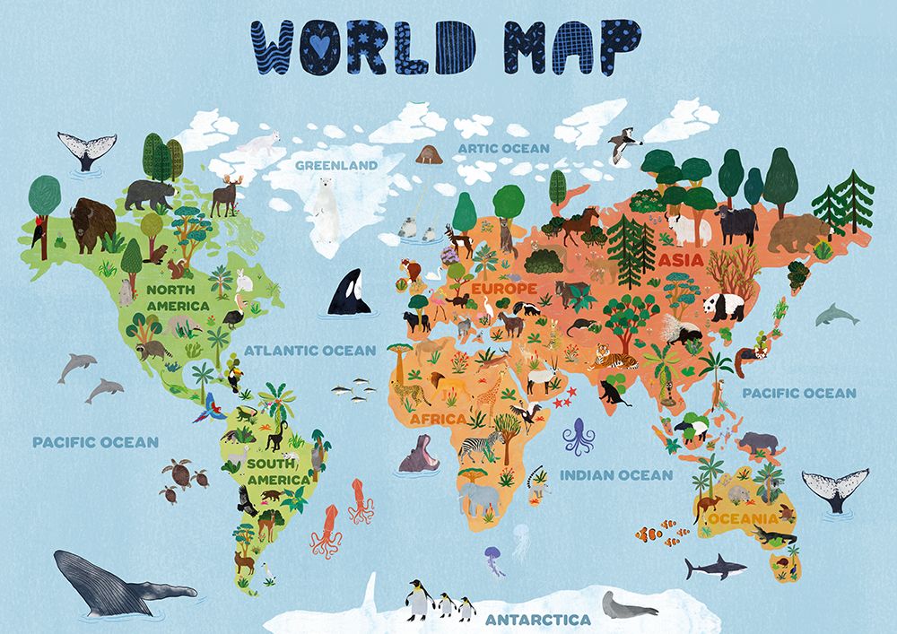 World map for kids art print by Jotadejai for $57.95 CAD