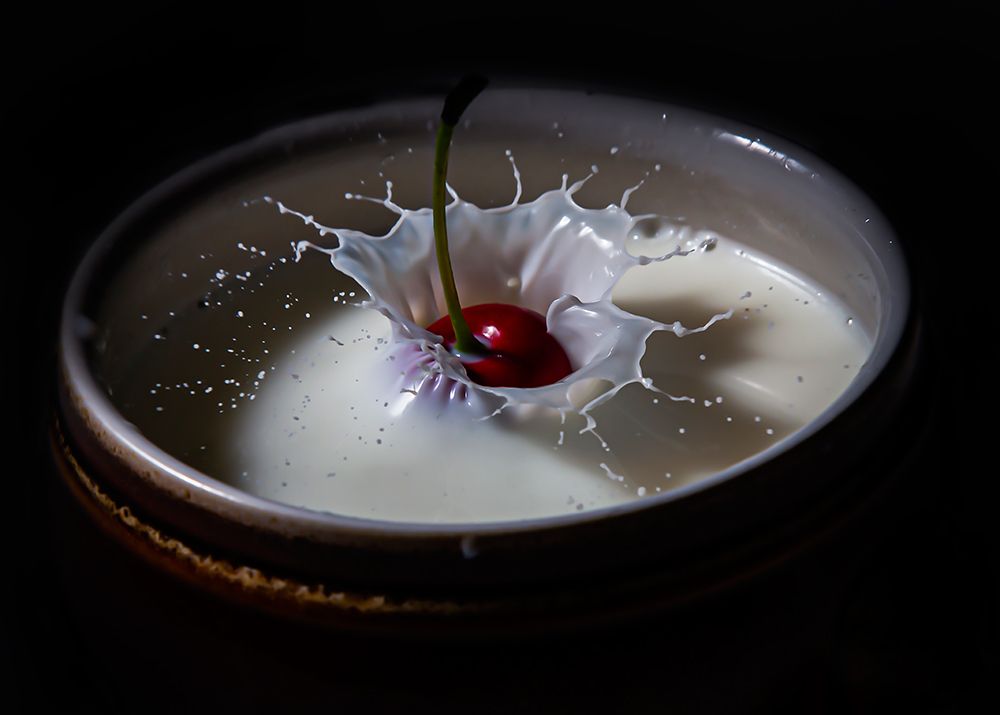 The cherry in a drop of milk art print by Oren Yacov for $57.95 CAD