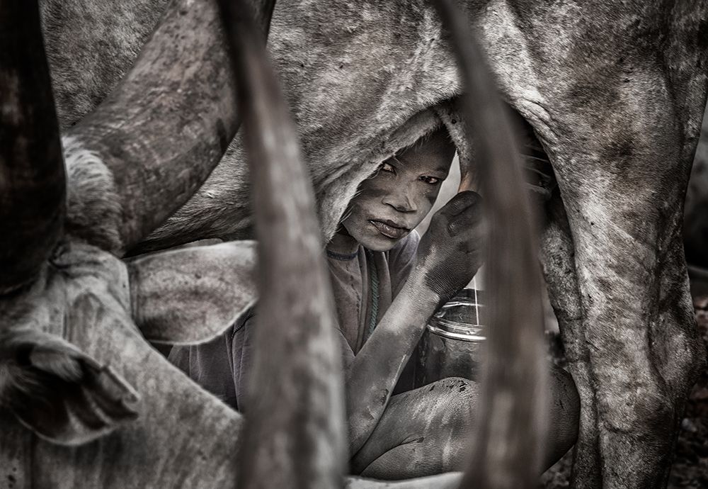 Mundari Child Milking A Cow-II - South Sudan art print by Joxe Inazio Kuesta for $57.95 CAD