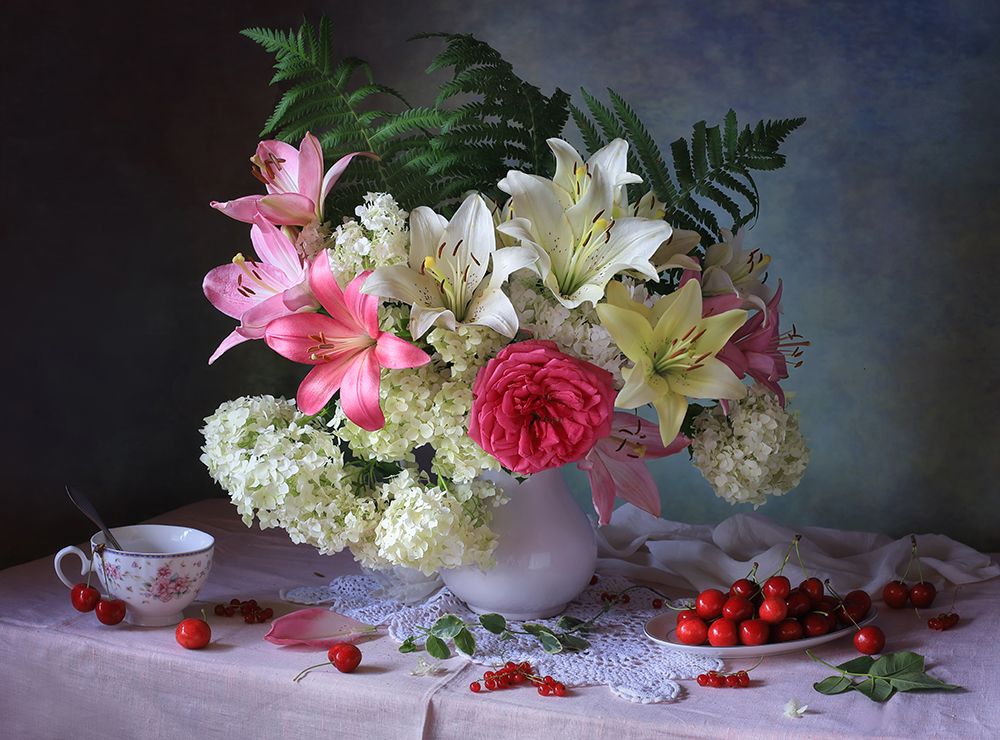 Still Life With Garden Flowers And Berries art print by Tatyana Skorokhod for $57.95 CAD