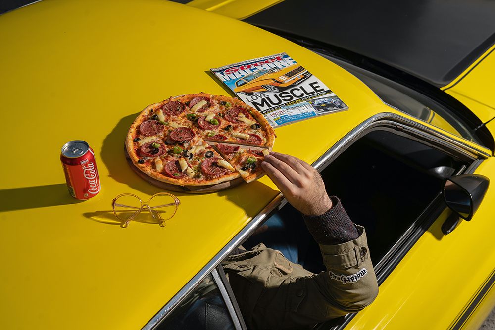 Pizza On Mustang Old School art print by Ardalan Hamedani for $57.95 CAD