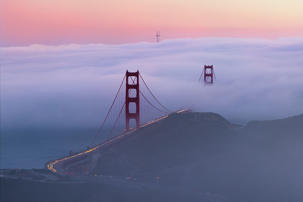 Sunset At Golden Gate Bridge art print by Donnahom for $57.95 CAD