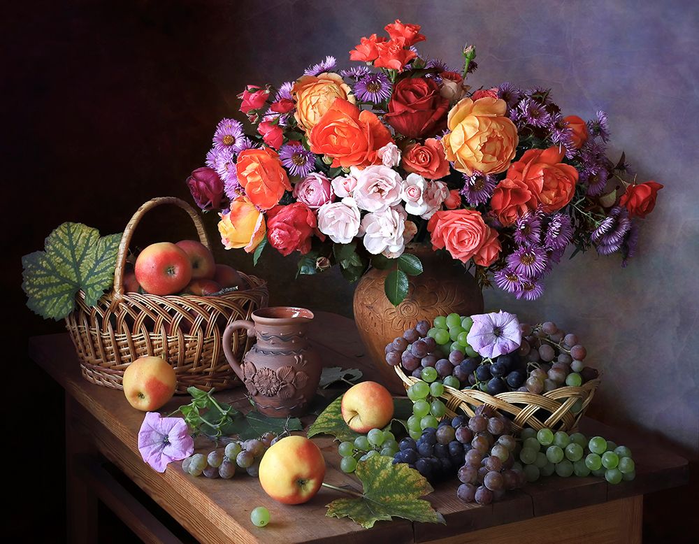 Still Life With Autumn Bouquet And Fruits art print by Tatyana Skorokhod for $57.95 CAD