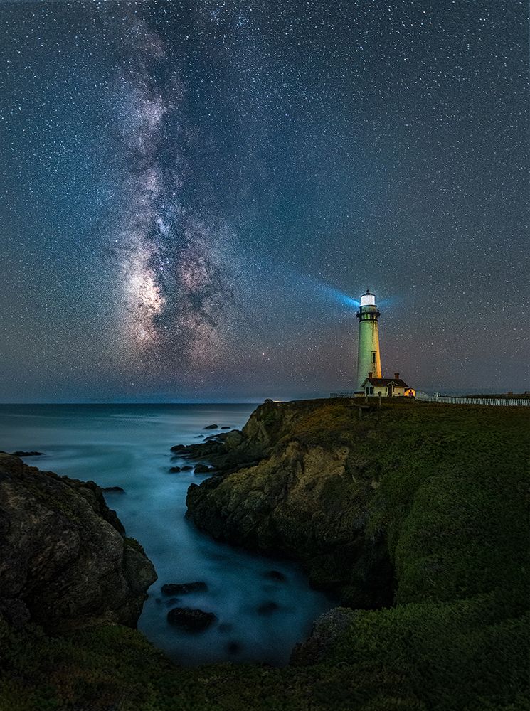 Milky Way over Lighthouse art print by Jing Quan for $57.95 CAD