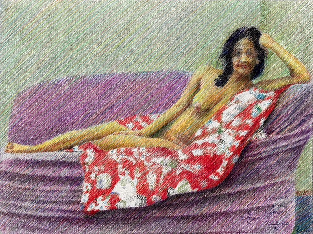 Woman in a Red Kimono - 10-11-22 art print by Corne Akkers for $57.95 CAD