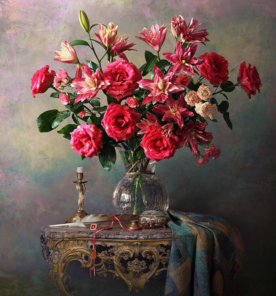 Still Life With Roses And Lilies art print by Andrey Morozov for $57.95 CAD