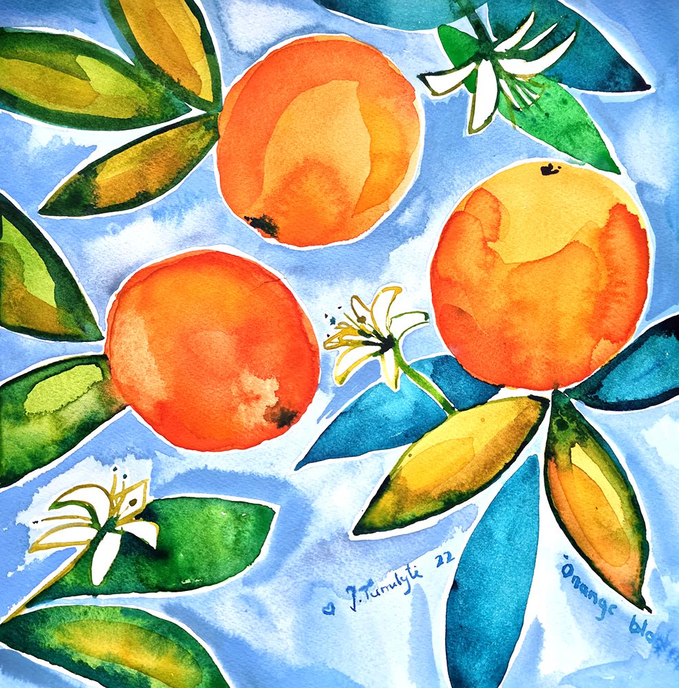 Oranges Blooming art print by Julija Belickiene for $57.95 CAD