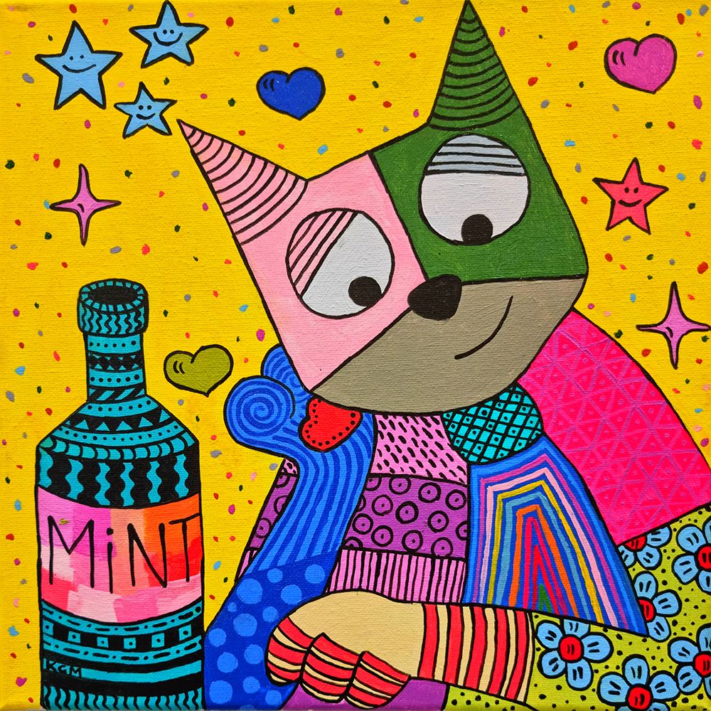 Cat and bottle of mint art print by Gulnara Khamitova for $57.95 CAD