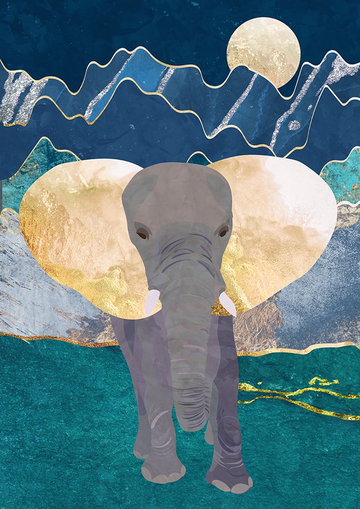 Moonlight golden elephant art print by Sarah Manovski for $57.95 CAD