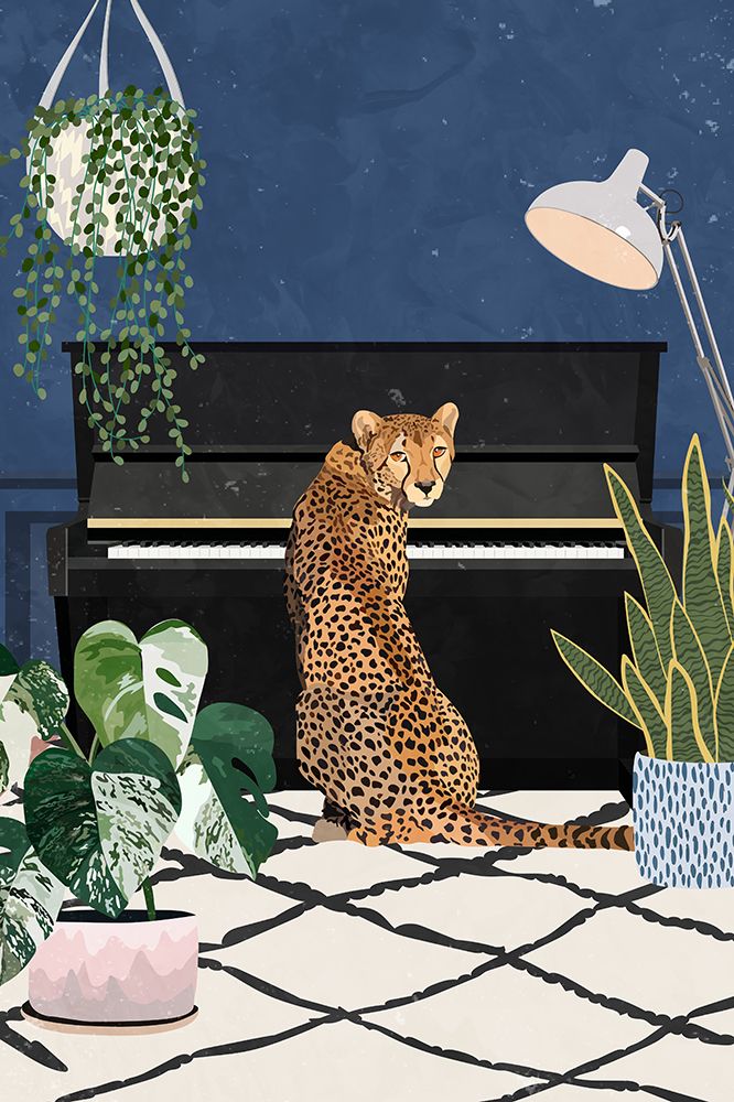 Cheetah playing piano art print by Sarah Manovski for $57.95 CAD