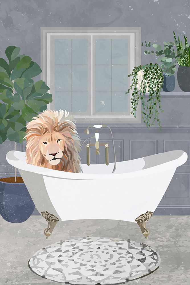 Lion takes a bath art print by Sarah Manovski for $57.95 CAD