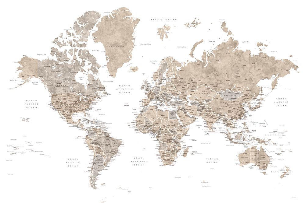 Detailed world map with cities, Abey art print by Rosana Laiz Blursbyai for $57.95 CAD