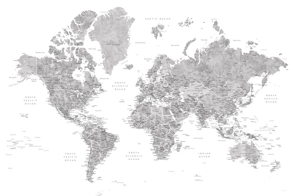 Detailed world map with cities, Jimmy art print by Rosana Laiz Blursbyai for $57.95 CAD