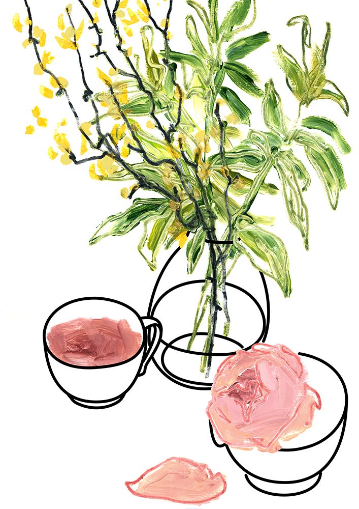 Vase, teacup, and rose art print by Rosana Laiz Blursbyai for $57.95 CAD