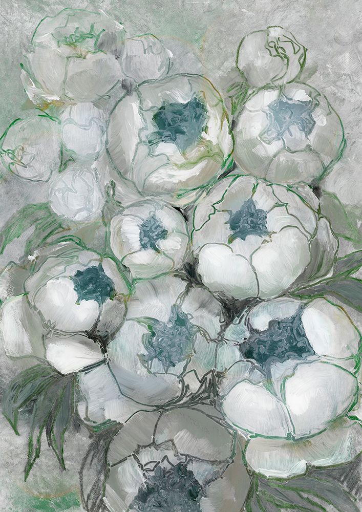 Nuria bouquet of peonies in teal and green art print by Rosana Laiz Blursbyai for $57.95 CAD