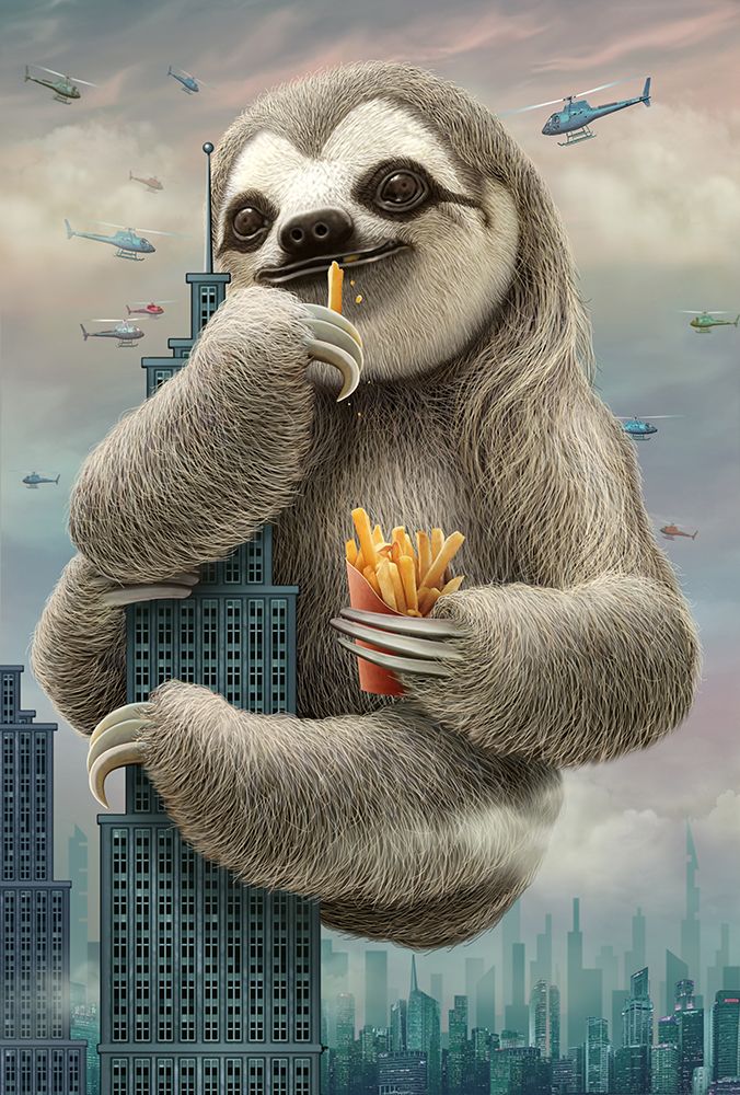 sloth climbing a building art print by Adam Lawless for $57.95 CAD