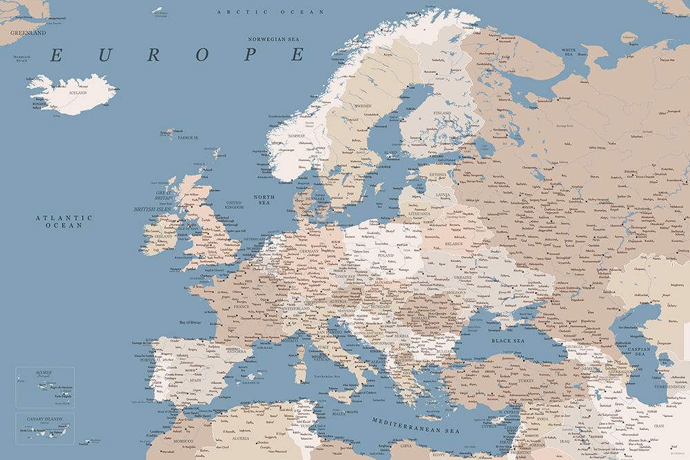 Amias detailed map of Europe art print by Rosana Laiz Blursbyai for $57.95 CAD