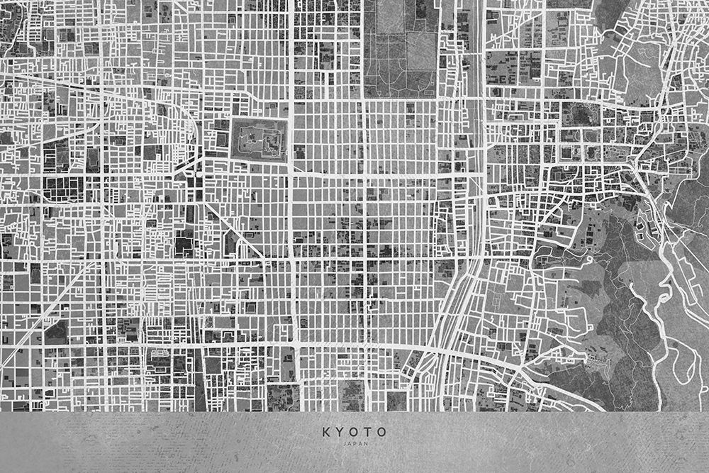 Gray map of Kyoto art print by Rosana Laiz Blursbyai for $57.95 CAD