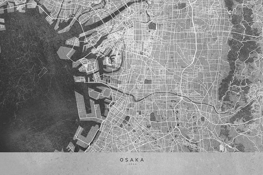 Gray map of Osaka art print by Rosana Laiz Blursbyai for $57.95 CAD