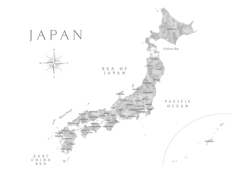 Gray watercorlor map of Japan art print by Rosana Laiz Blursbyai for $57.95 CAD